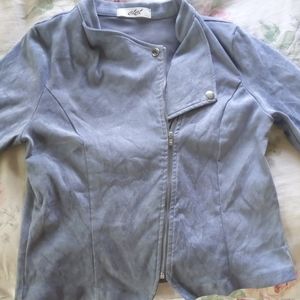 Blue gray fake leather sweater.